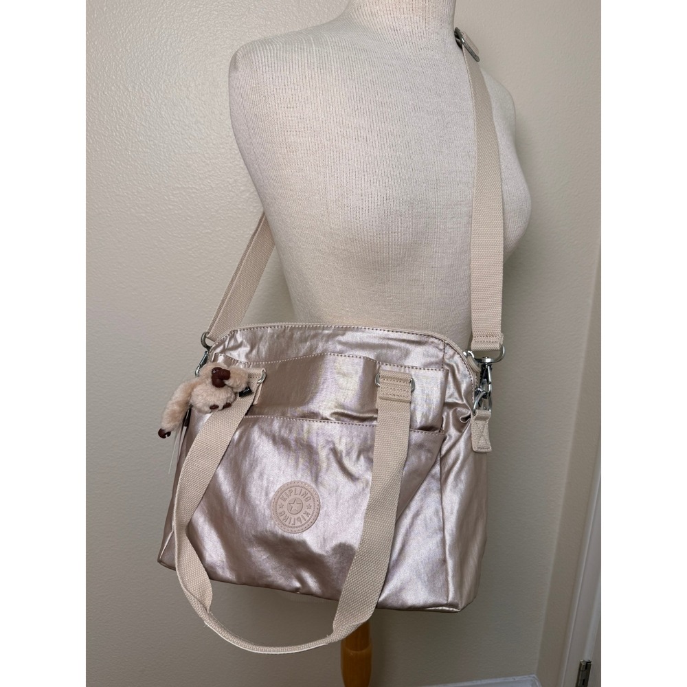 Kipling Felicity Metallic Gold Nylon Crossbody Handbag Satchel‎ Sparkly Gold NWT